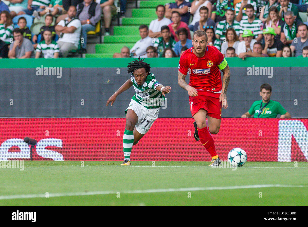 Lisbon, Portugal. 15th Aug, 2017. Steauas forward from Romania Denis Alibec  (7) in action during the game Sporting CP v FC Steaua Bucuresti Credit:  Alexandre Sousa/Alamy Live News Stock Photo - Alamy