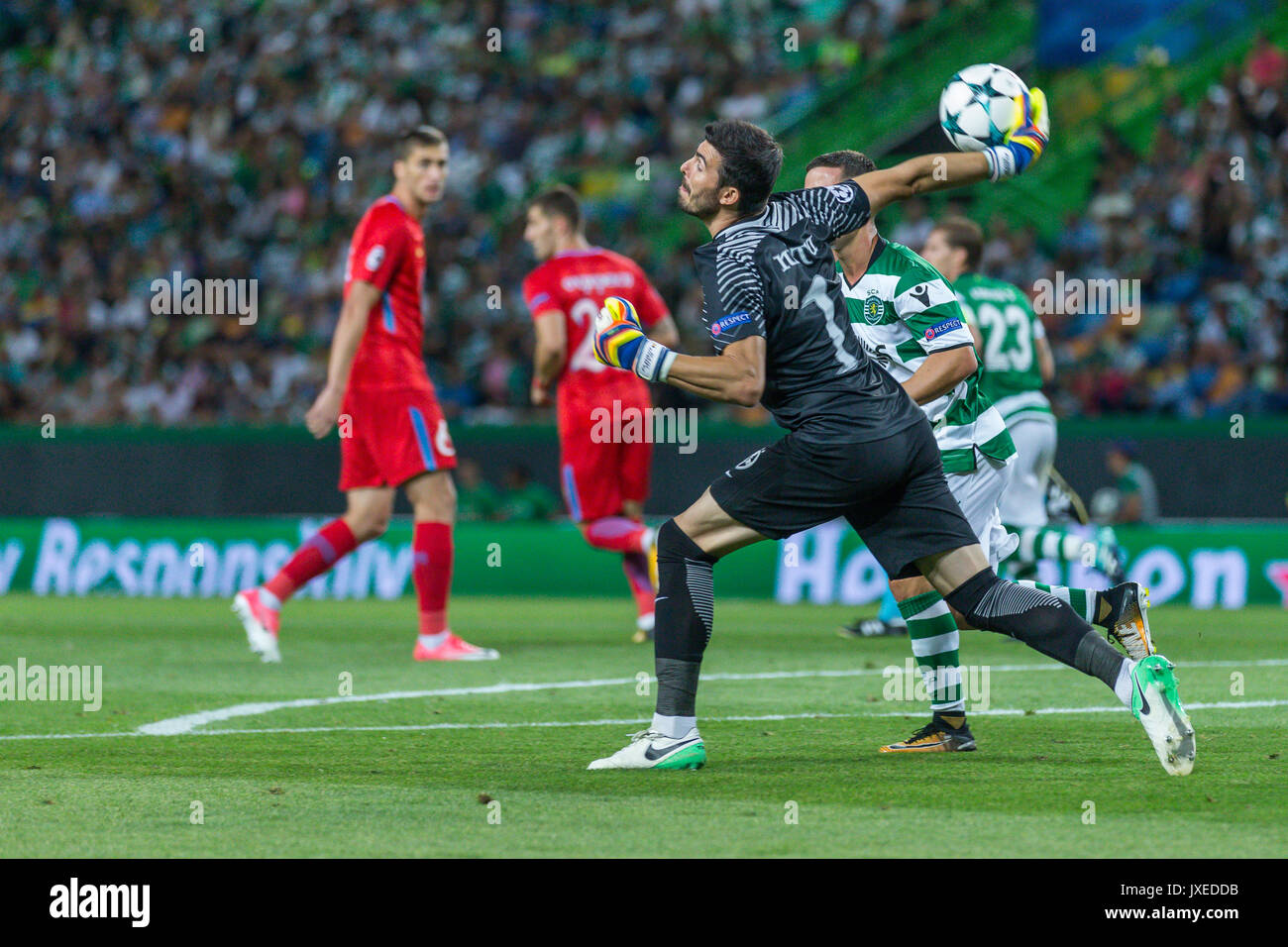 Lisbon, Portugal. 15th Aug, 2017. Steauas forward from Romania Denis Alibec  (7) in action during the game Sporting CP v FC Steaua Bucuresti Credit:  Alexandre Sousa/Alamy Live News Stock Photo - Alamy