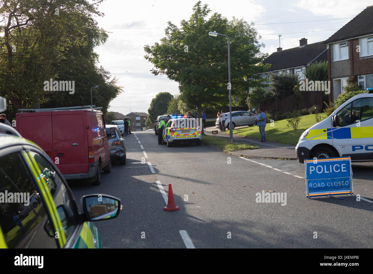 Hughenden Avenue Downley High Wycombe Bucks, UK. 16th Aug, 2017. The scene of a road traffic accident as police conduce there inquires Credit: Brian Southam/Alamy Live News Stock Photo