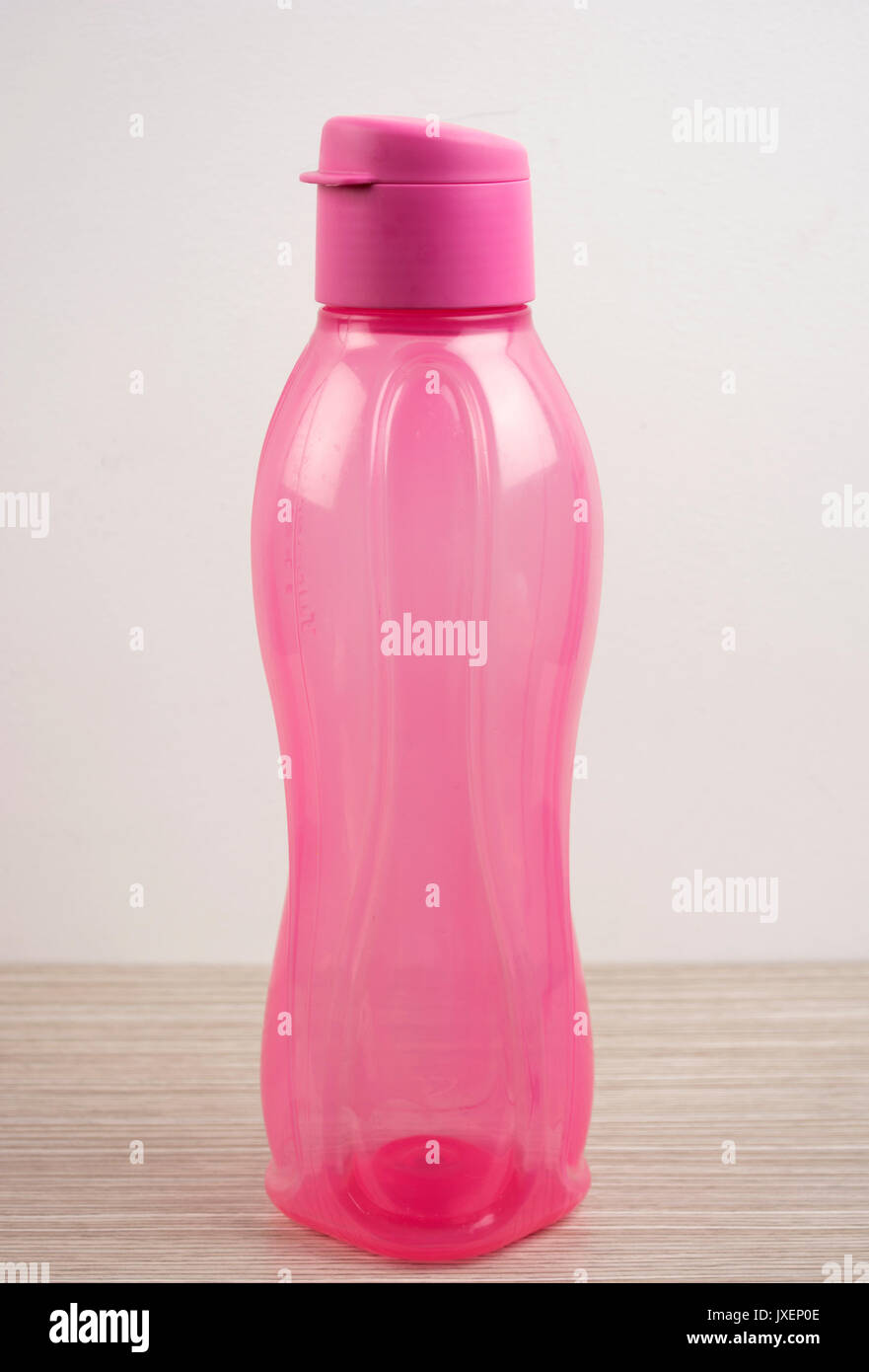 Plastic pink no name shampoo container. Stock Photo