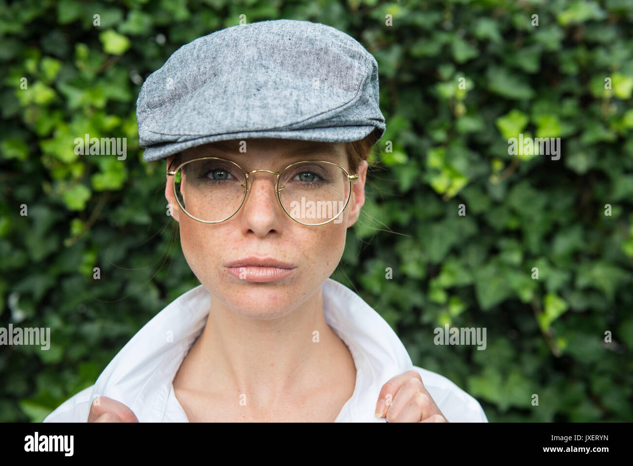 nice woman dresses up as a man in the twenties years style Stock Photo