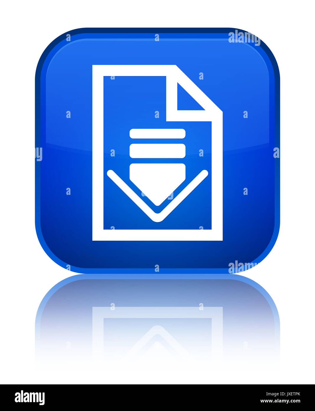Download document icon isolated on special blue square button reflected ...