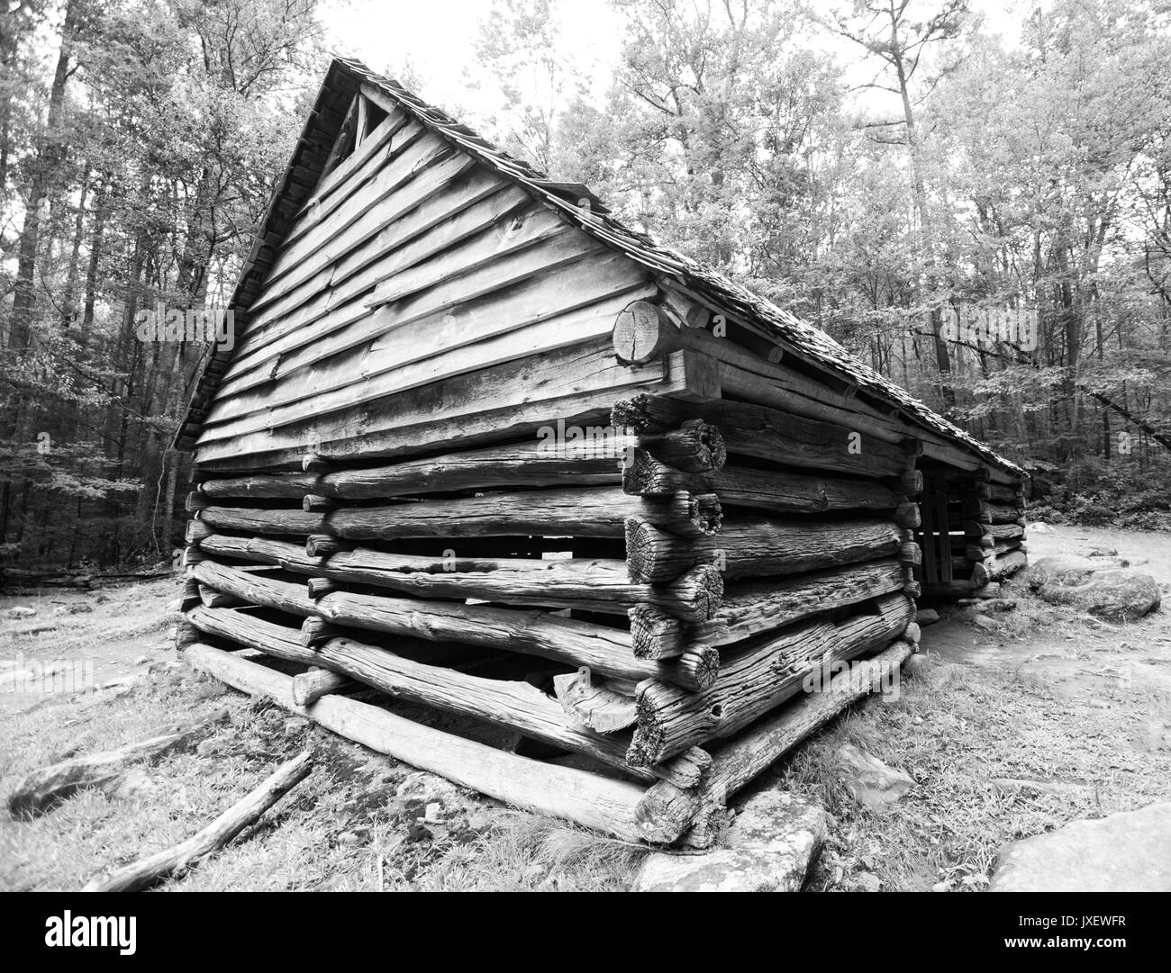 Restored log cabin in Great Smoky Mountains National Park Roaring Fork