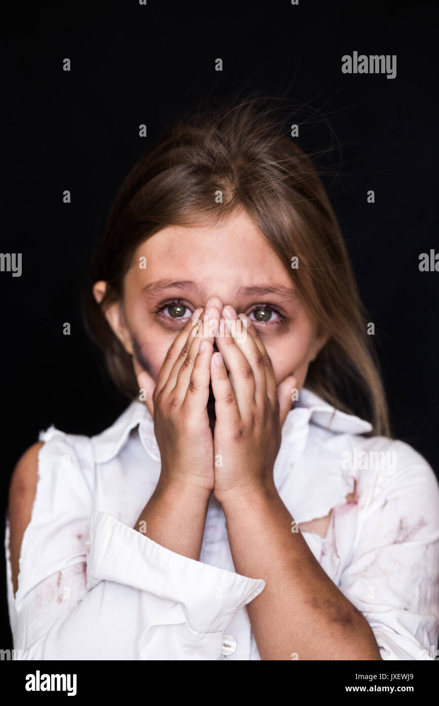 Scared Little Girl Hiding Face Stock Photo - Image of cute, crying
