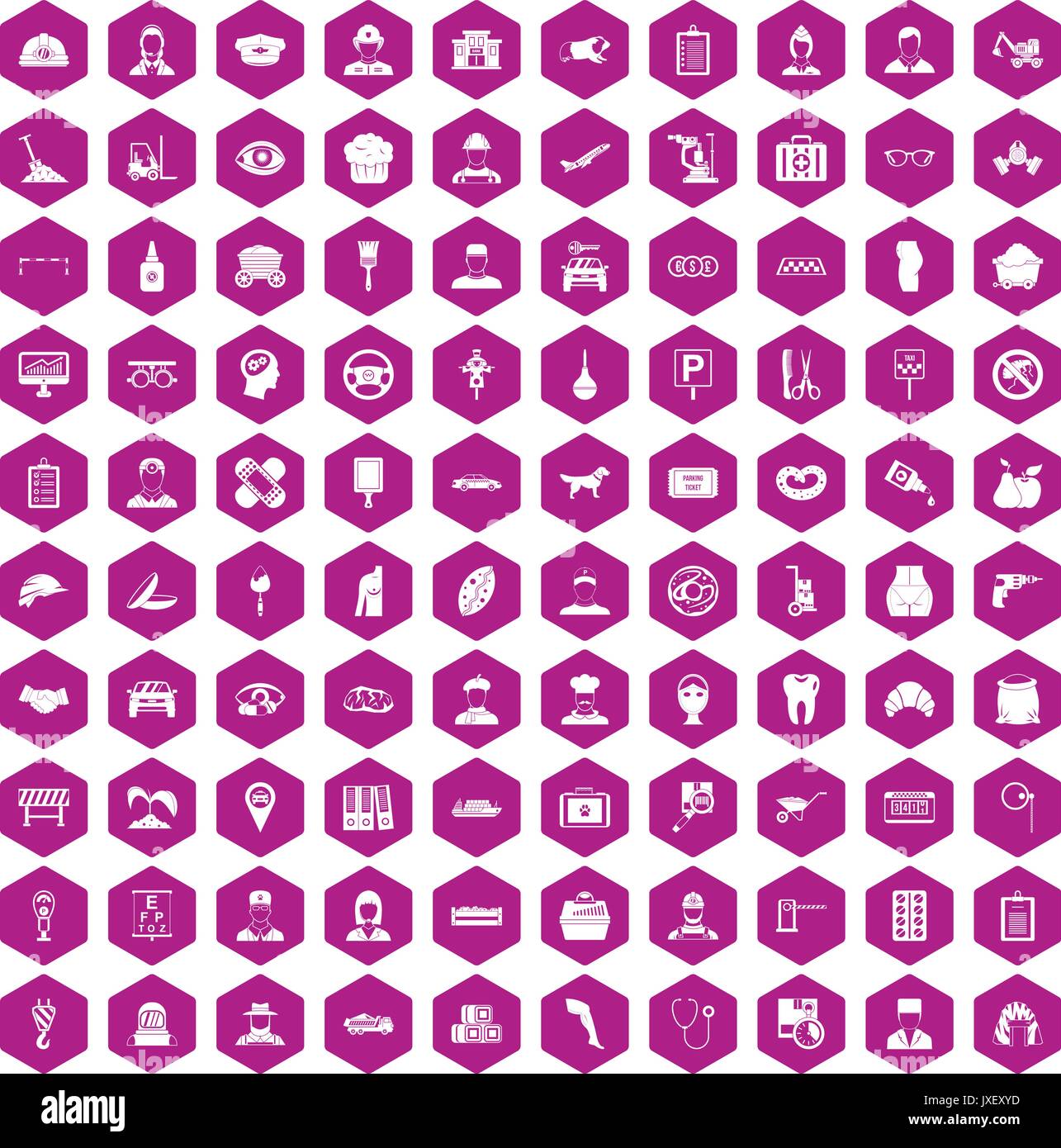 100 favorite work icons hexagon violet Stock Vector
