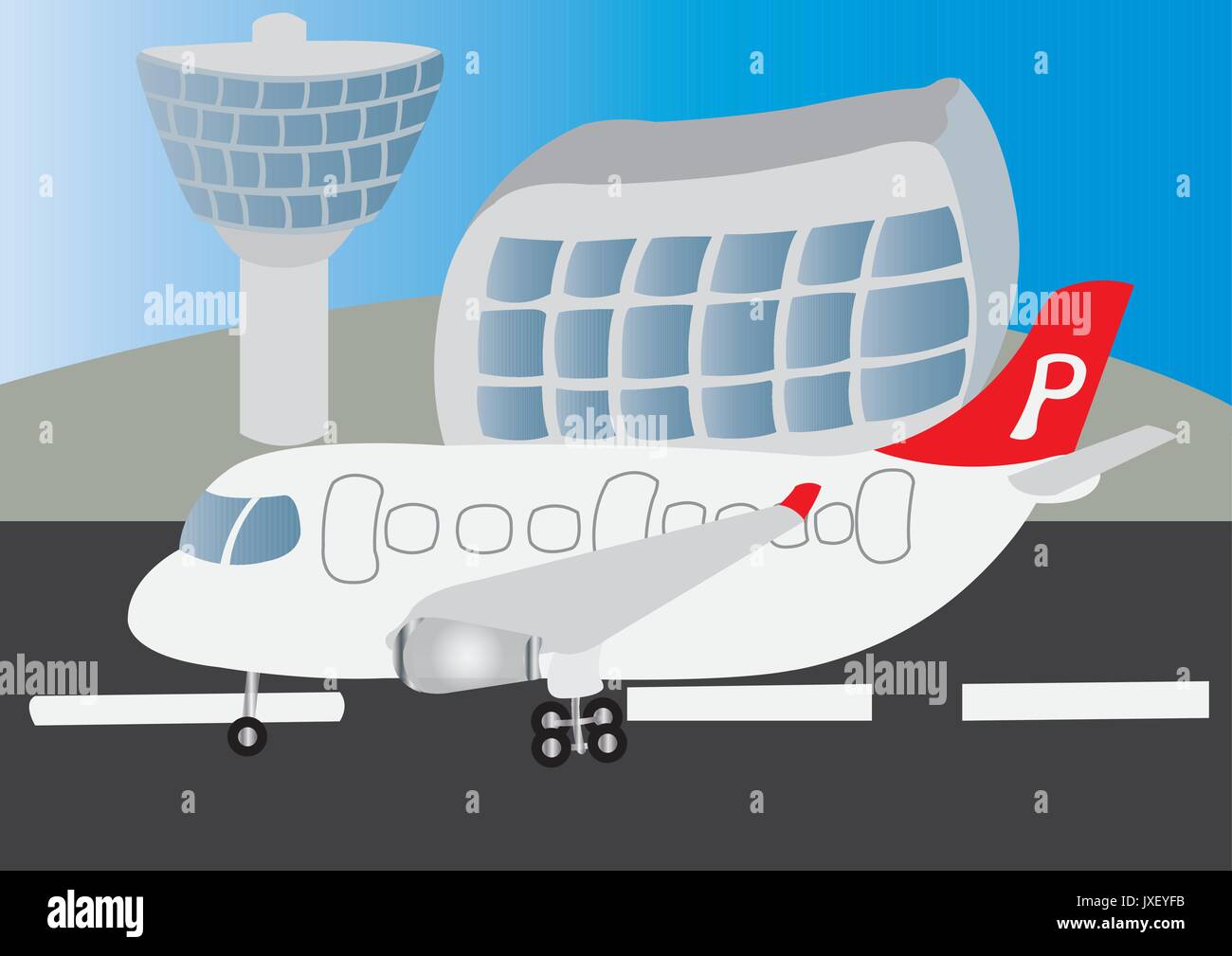 a Passenger Plane Landing at an Airport Stock Vector