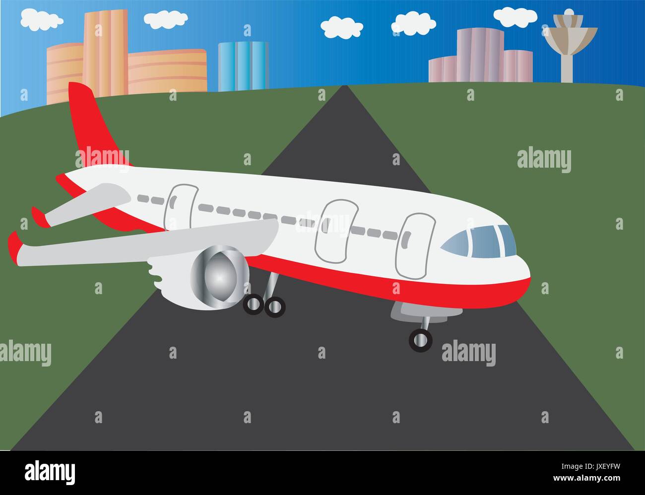 A passenger plane sitting on a runway Stock Vector