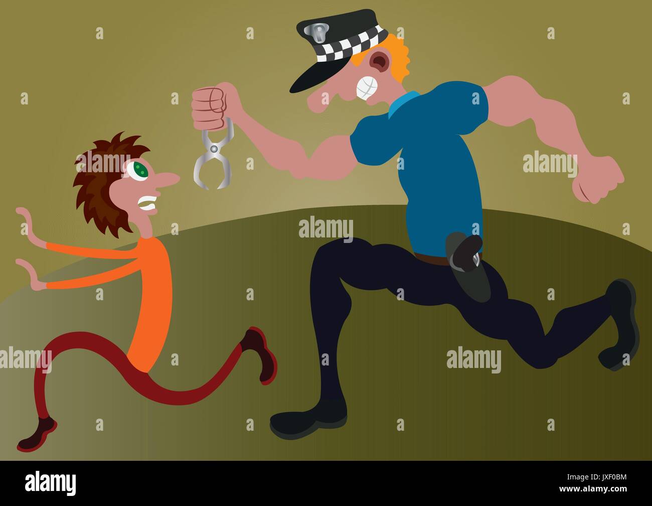A police chasing a fugitive Stock Vector