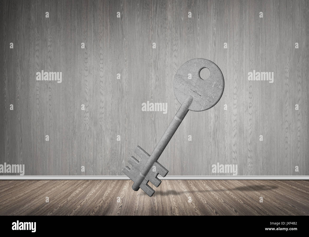 Conceptual background image of concrete key sign in room with wooden ...