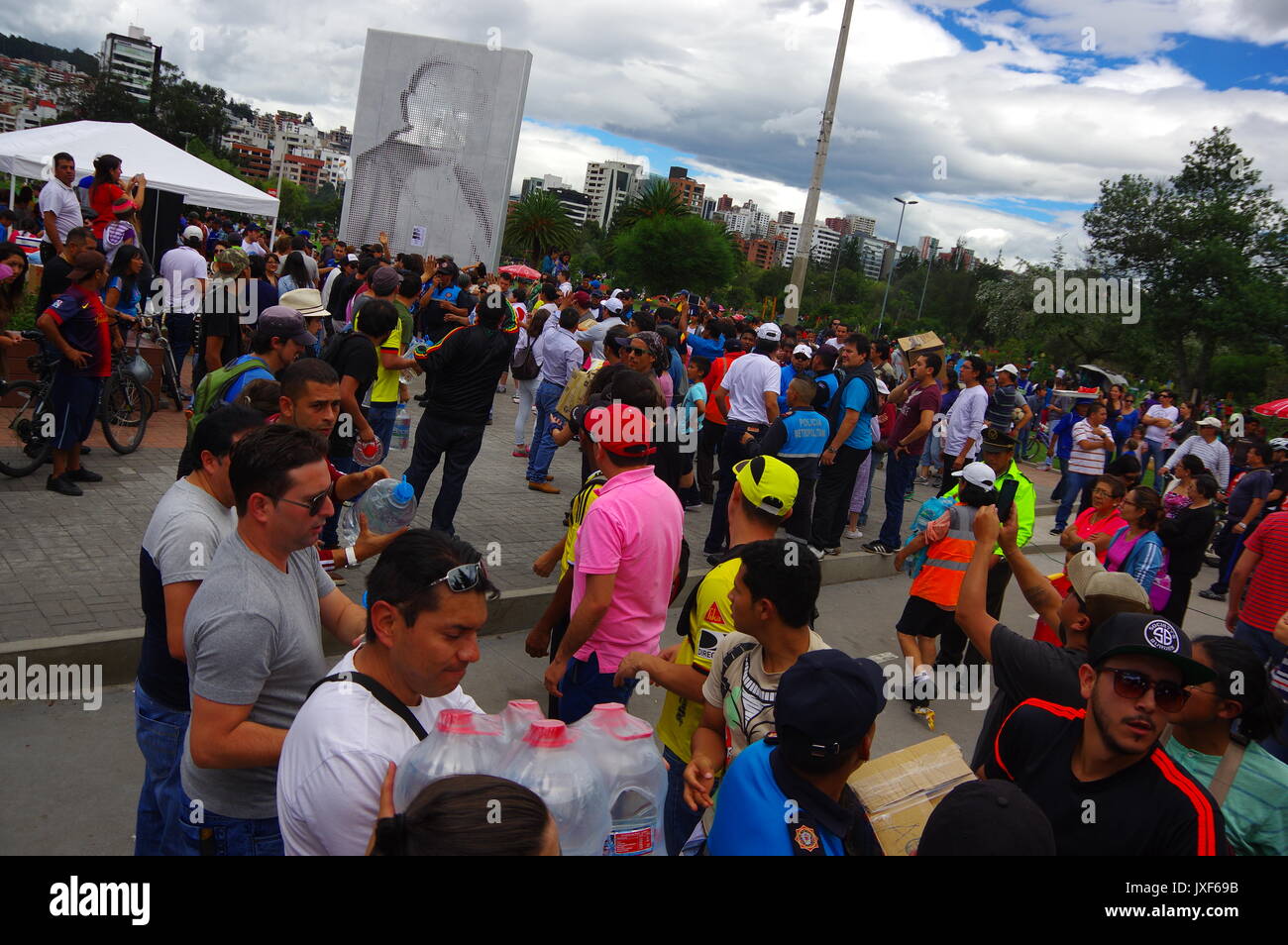 Quito, Ecuador April,17, 2016 Crowd of people of Quito providing
