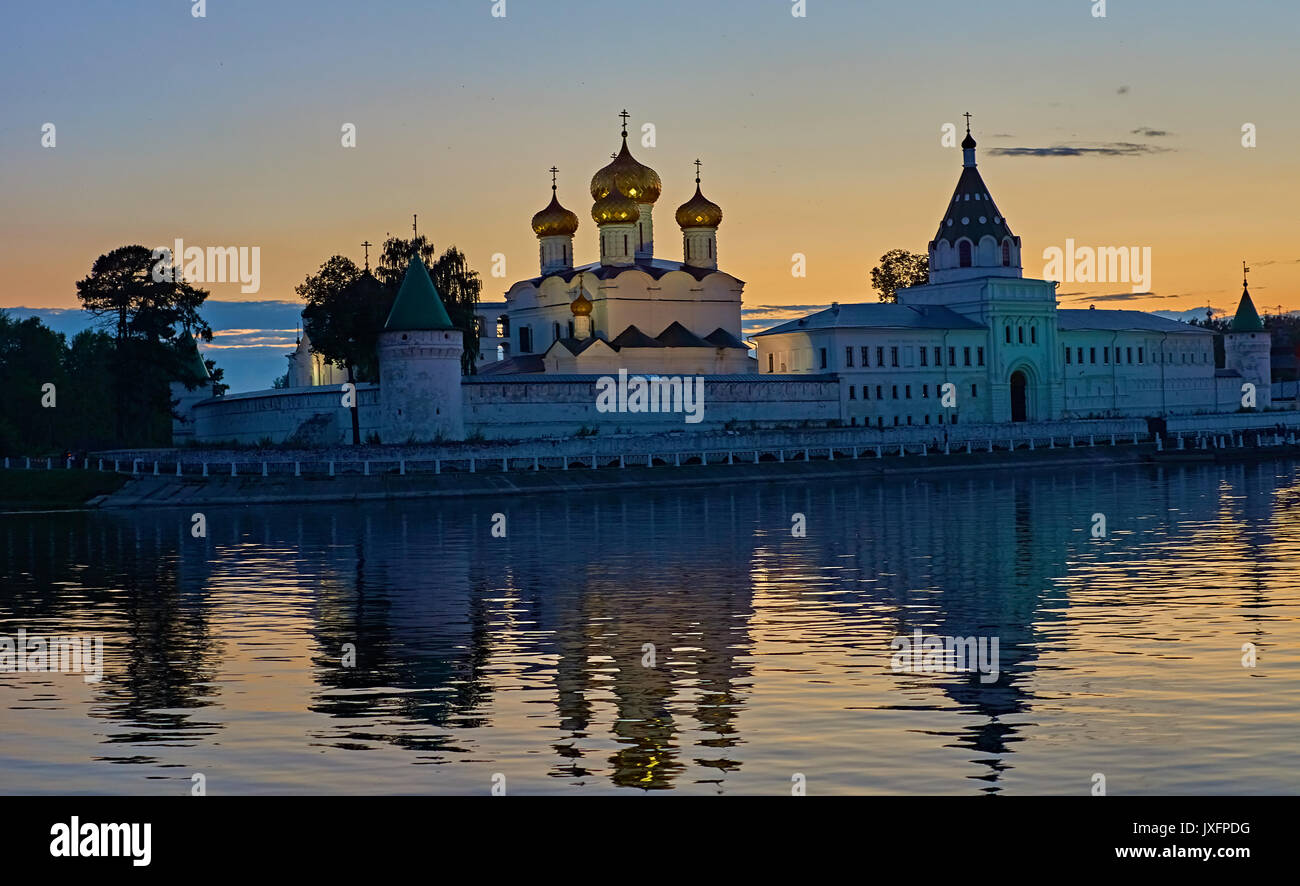 Ipatievsky Monastery in Kostroma. The domes are illuminated with ...