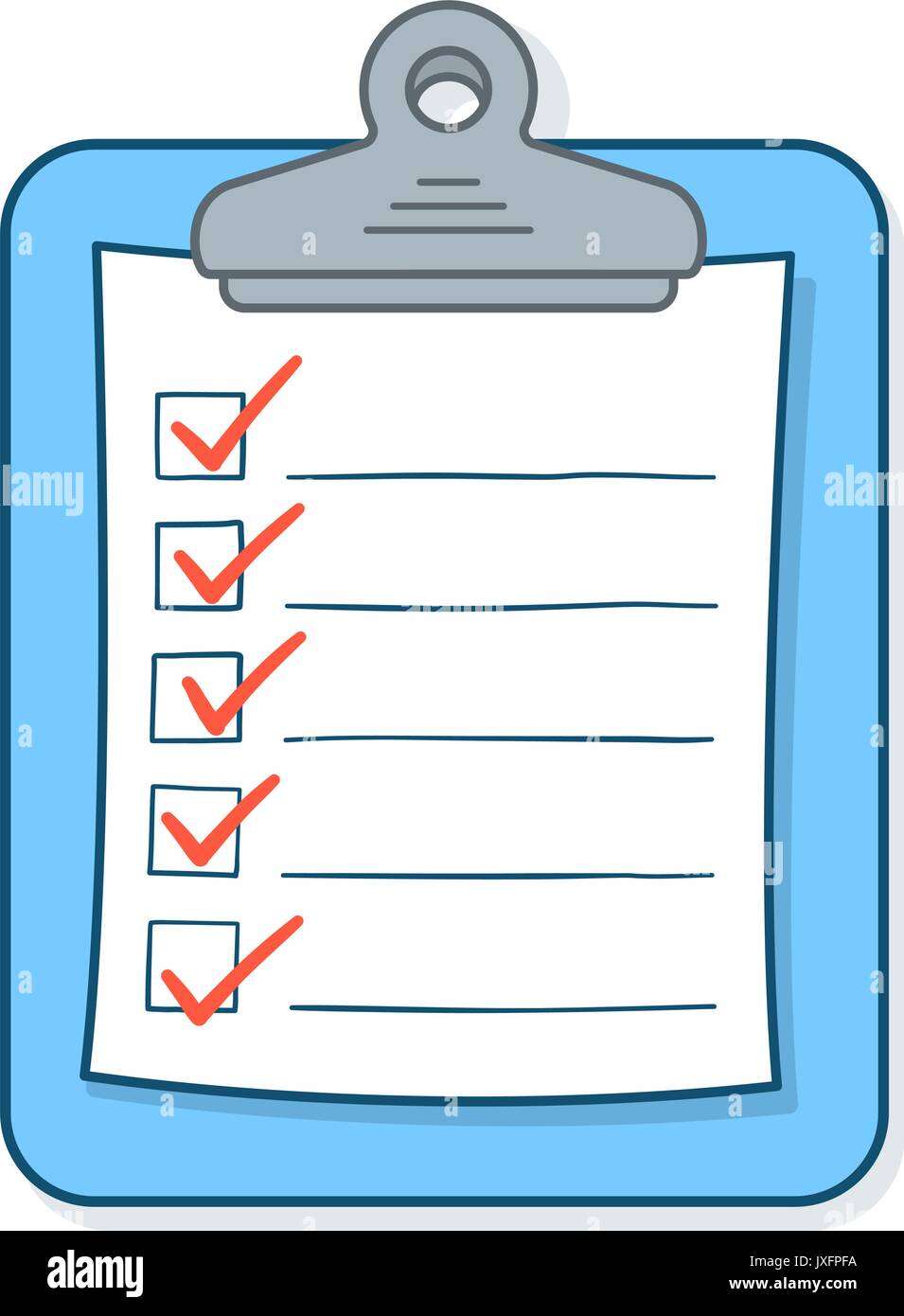 Cartoon checklist with red check marks and blank copy space on Stock