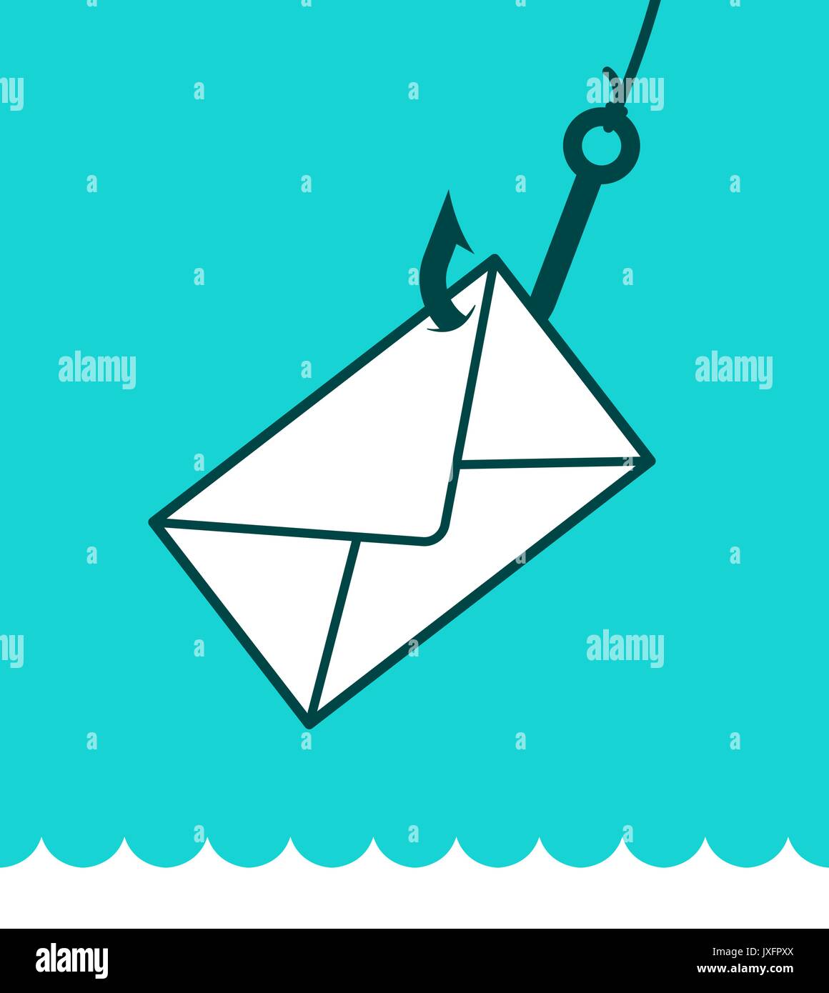 Fishing hook with email. Fishing fraud with mail envelope icon