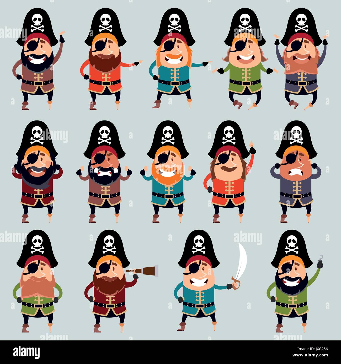 Set of flat pirate icons Stock Vector