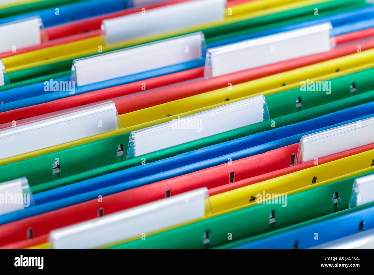 Colored File Folder with Tabs Close Up. Stock Photo