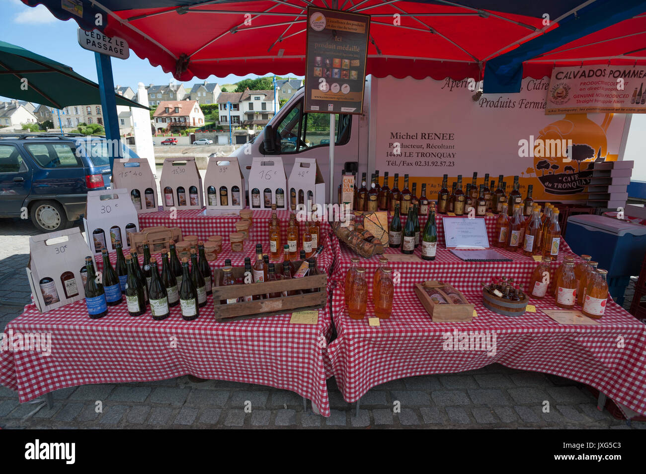 Street market in Port-En-Bessin, Normandy, France Stock Photo