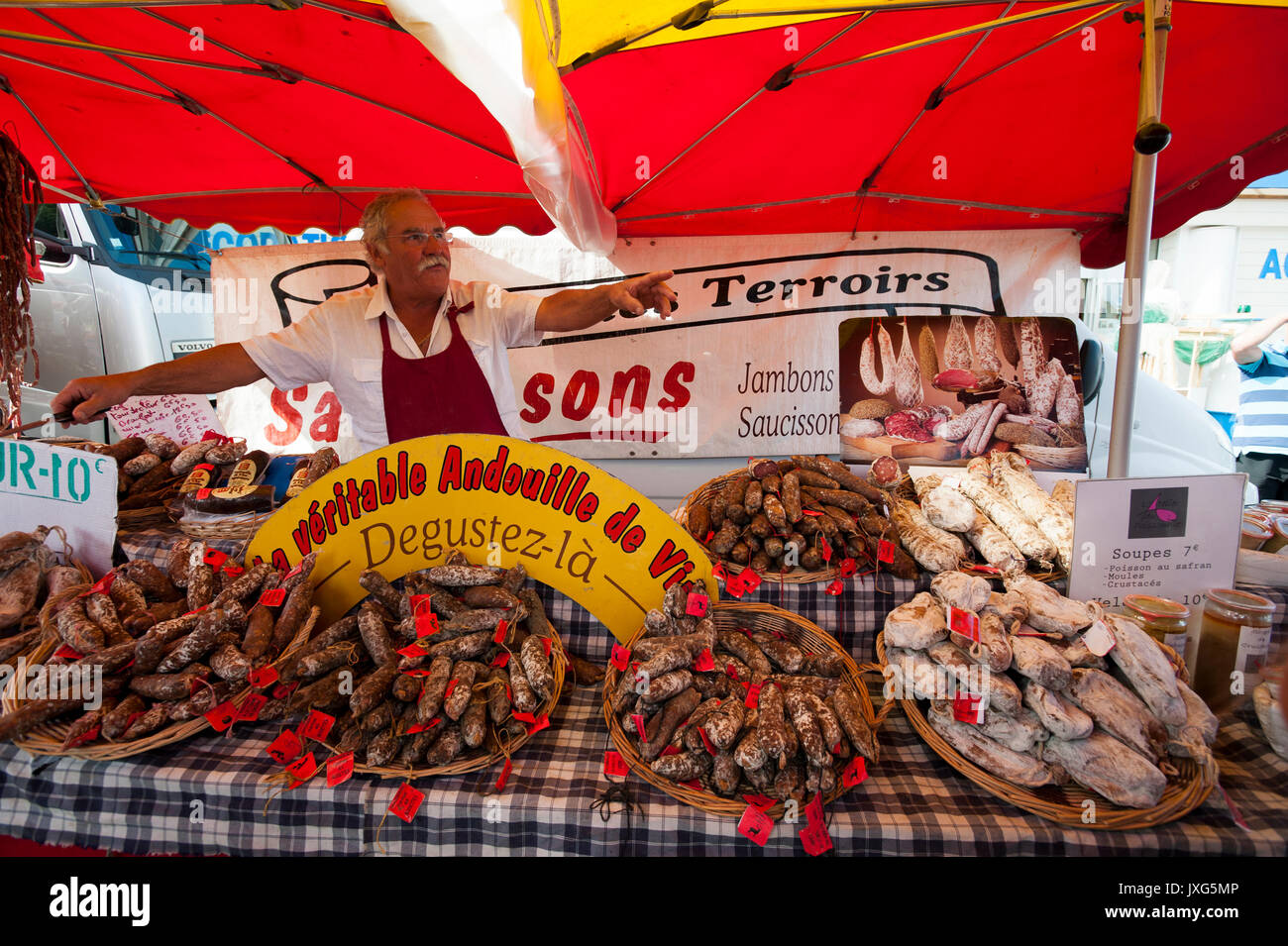 Street market in Port-En-Bessin, Normandy, France Stock Photo