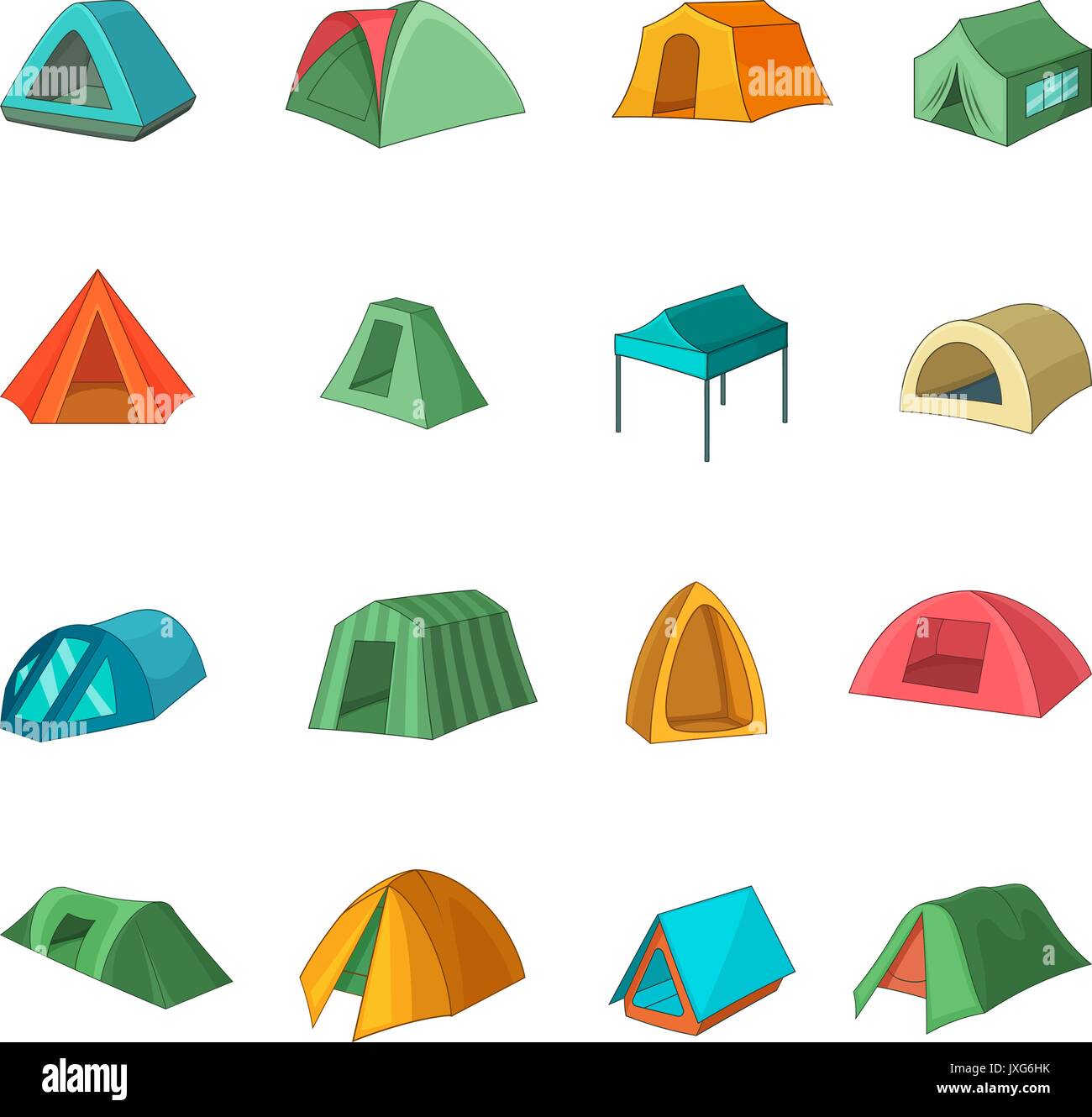 Tent forms icons set, cartoon style Stock Vector