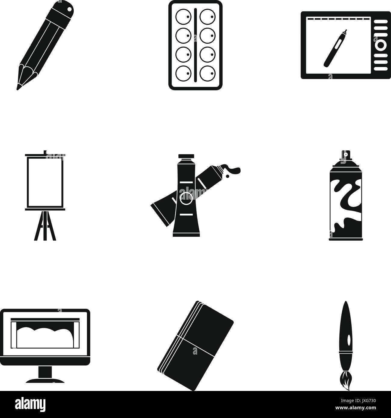 Art school icons set, simple style Stock Vector