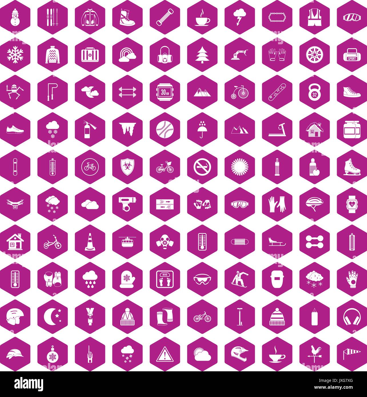 100 glove icons hexagon violet Stock Vector