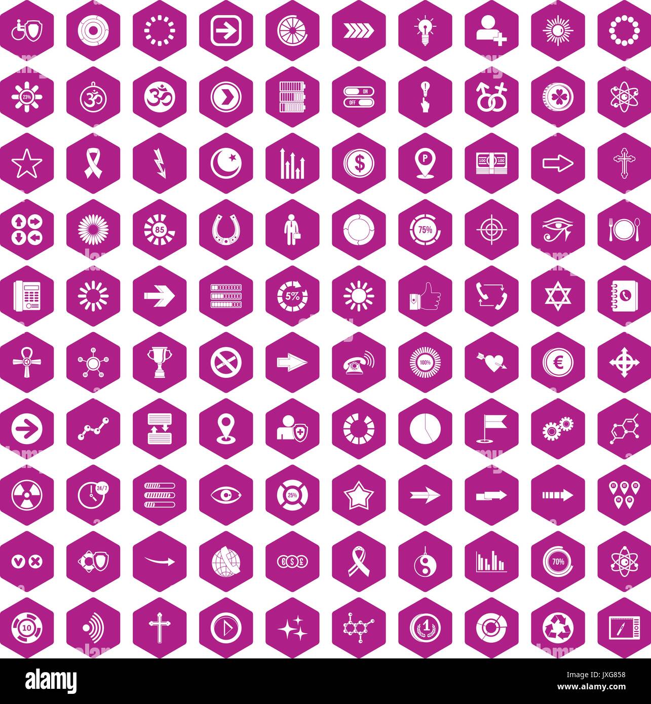 100 graphic elements icons hexagon violet Stock Vector