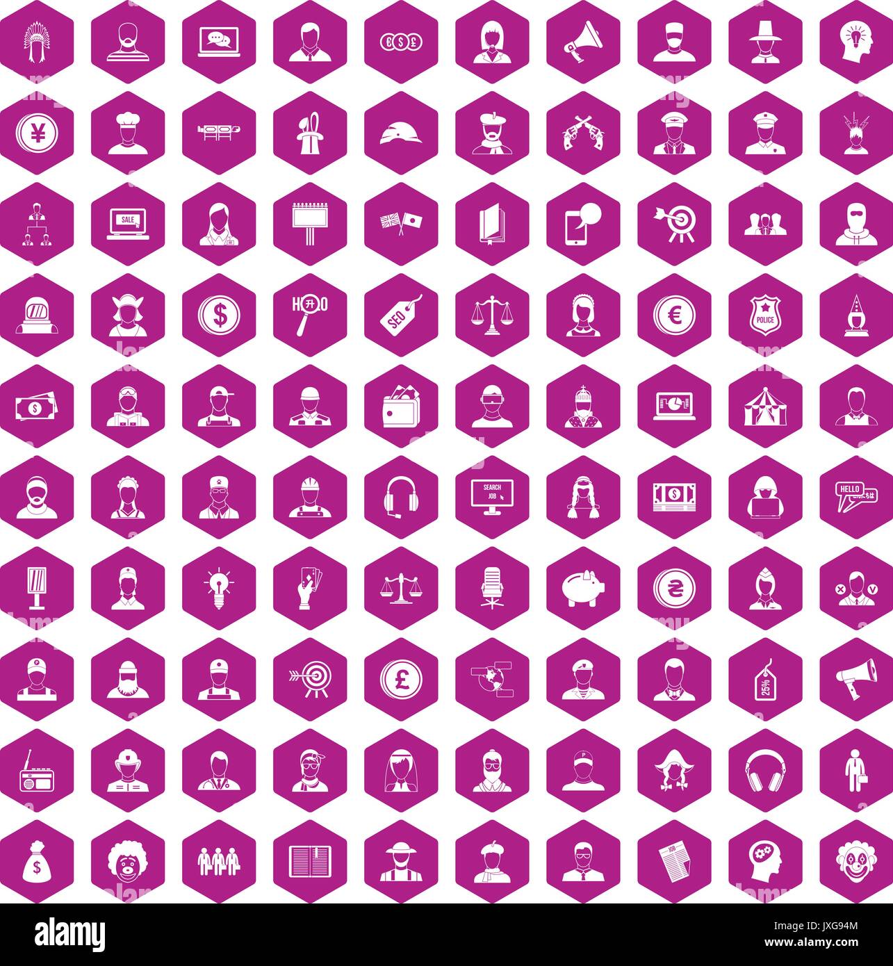 100 headhunter icons hexagon violet Stock Vector