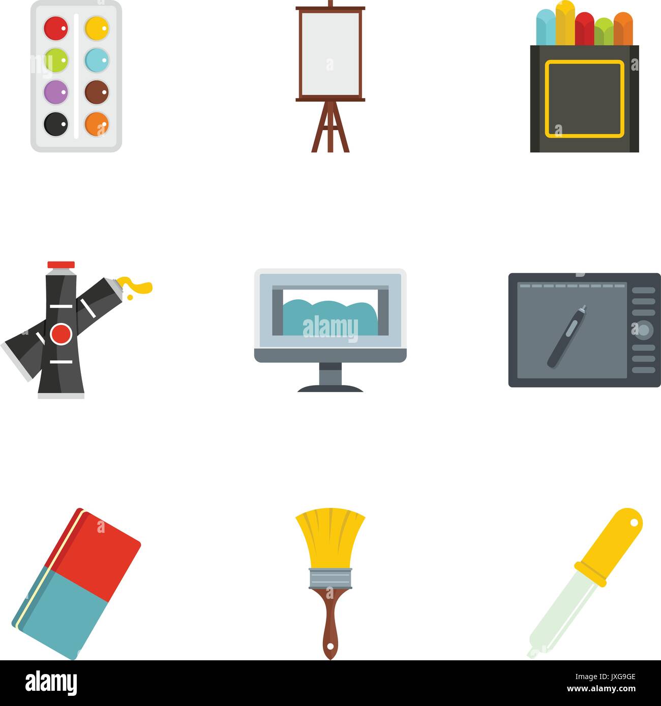 Designer equipment icons set, flat style Stock Vector