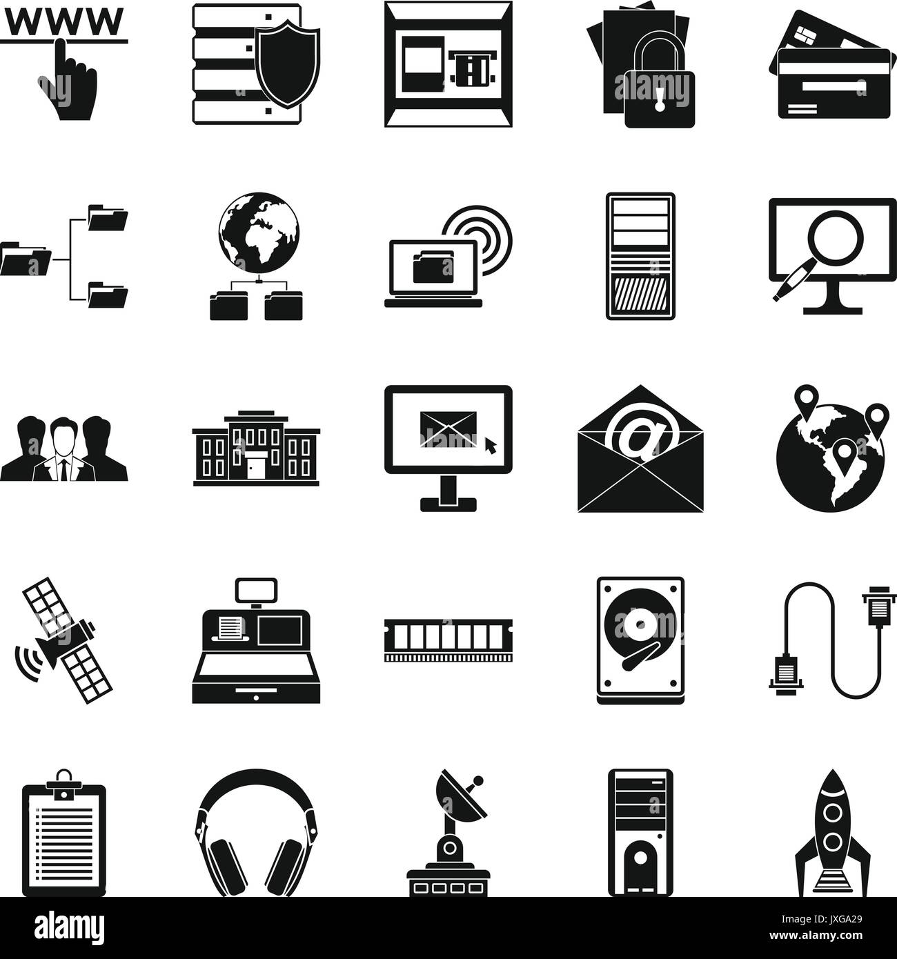 Hacker icons set, simple style Stock Vector