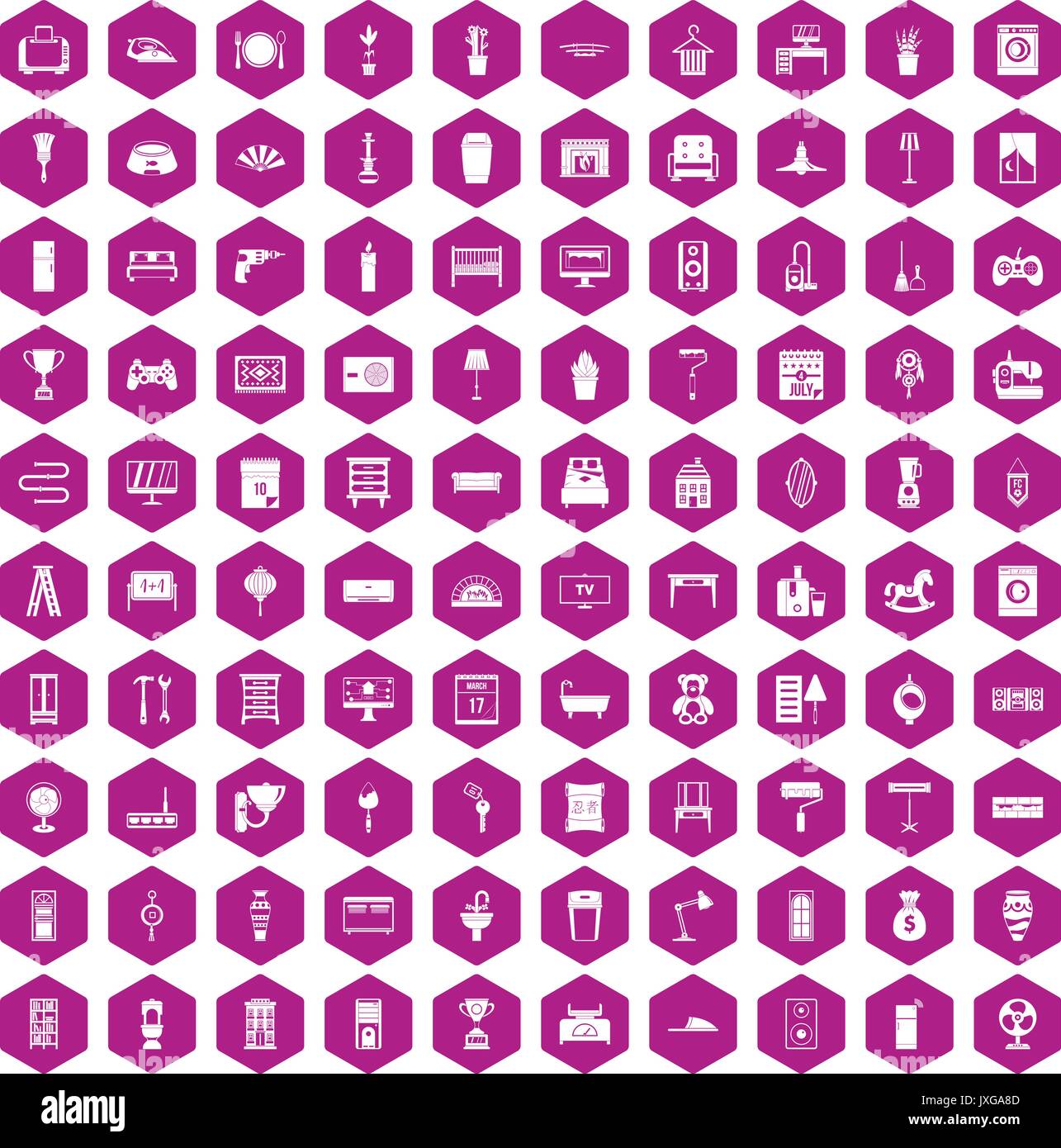100 home icons hexagon violet Stock Vector