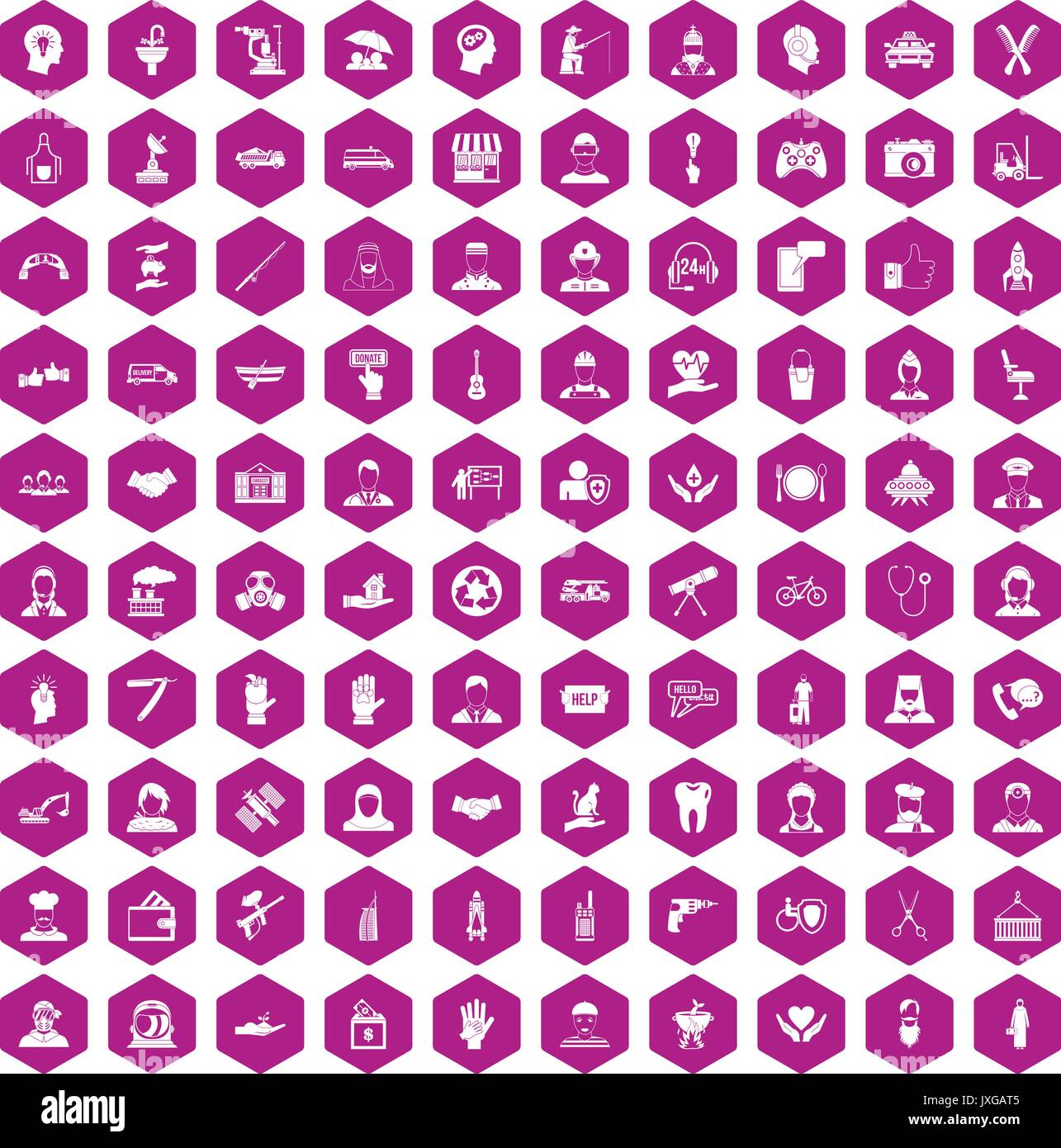 100 human resources icons hexagon violet Stock Vector