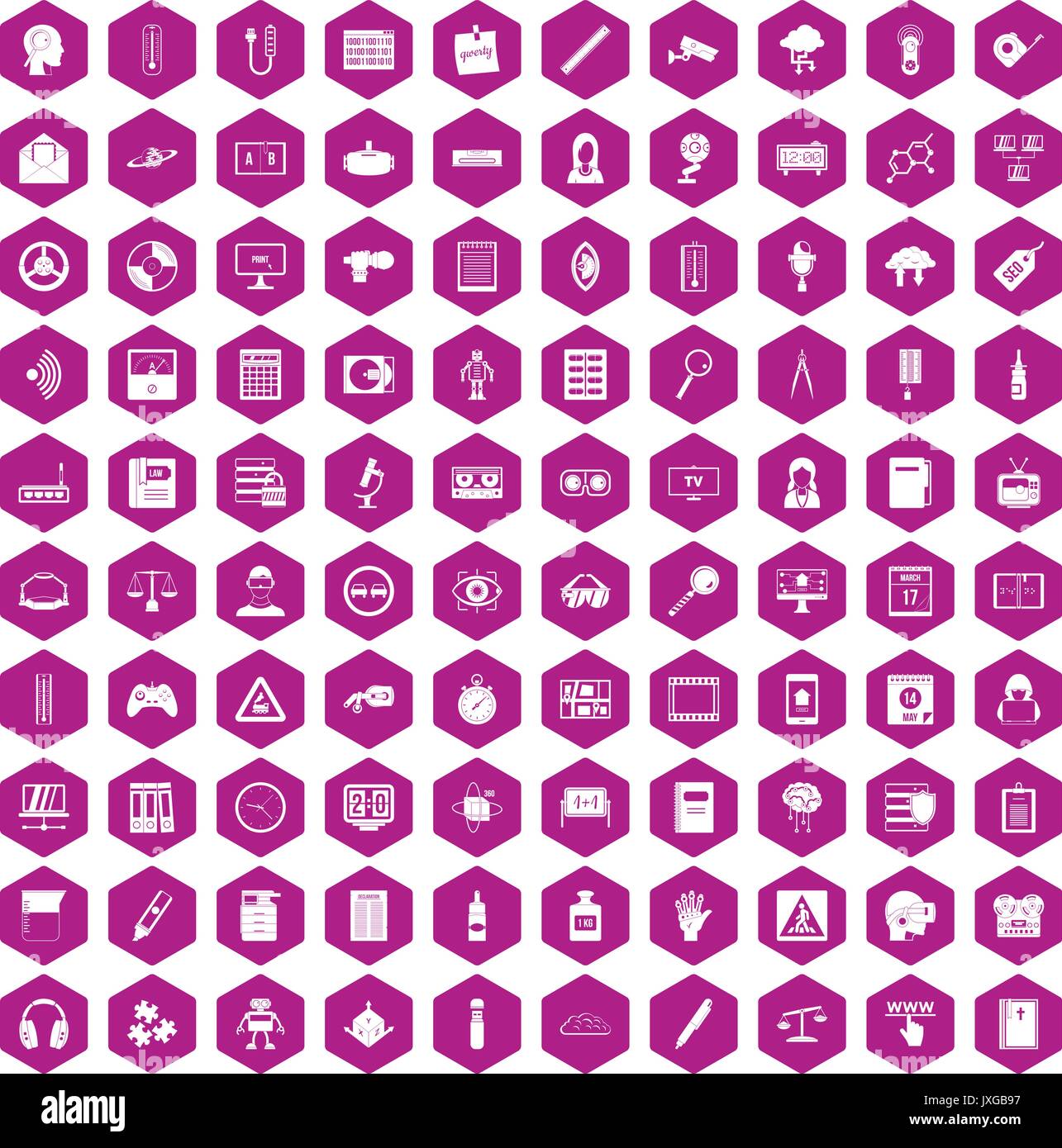 100 information icons hexagon violet Stock Vector