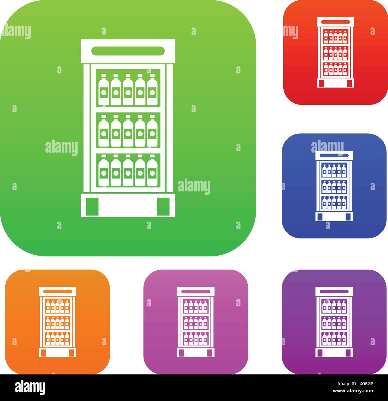 Fridge with refreshments drinks set collection Stock Vector