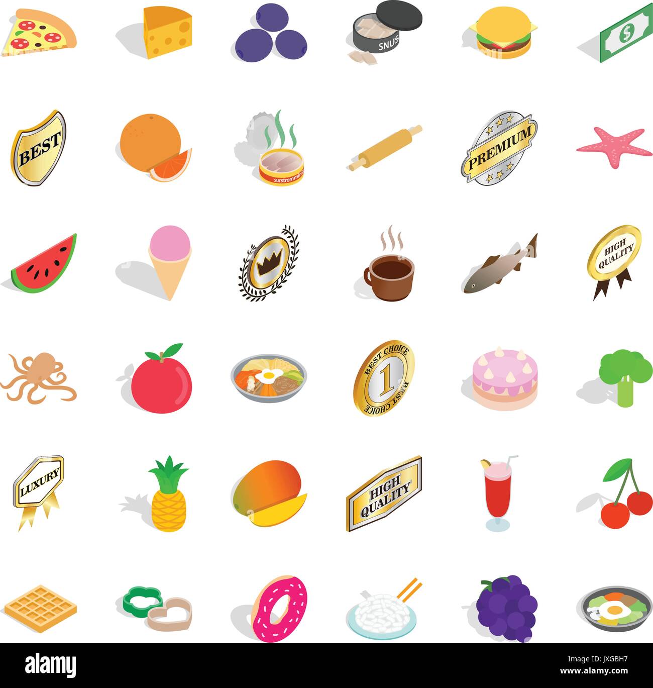 Dish icons set, isometric style Stock Vector