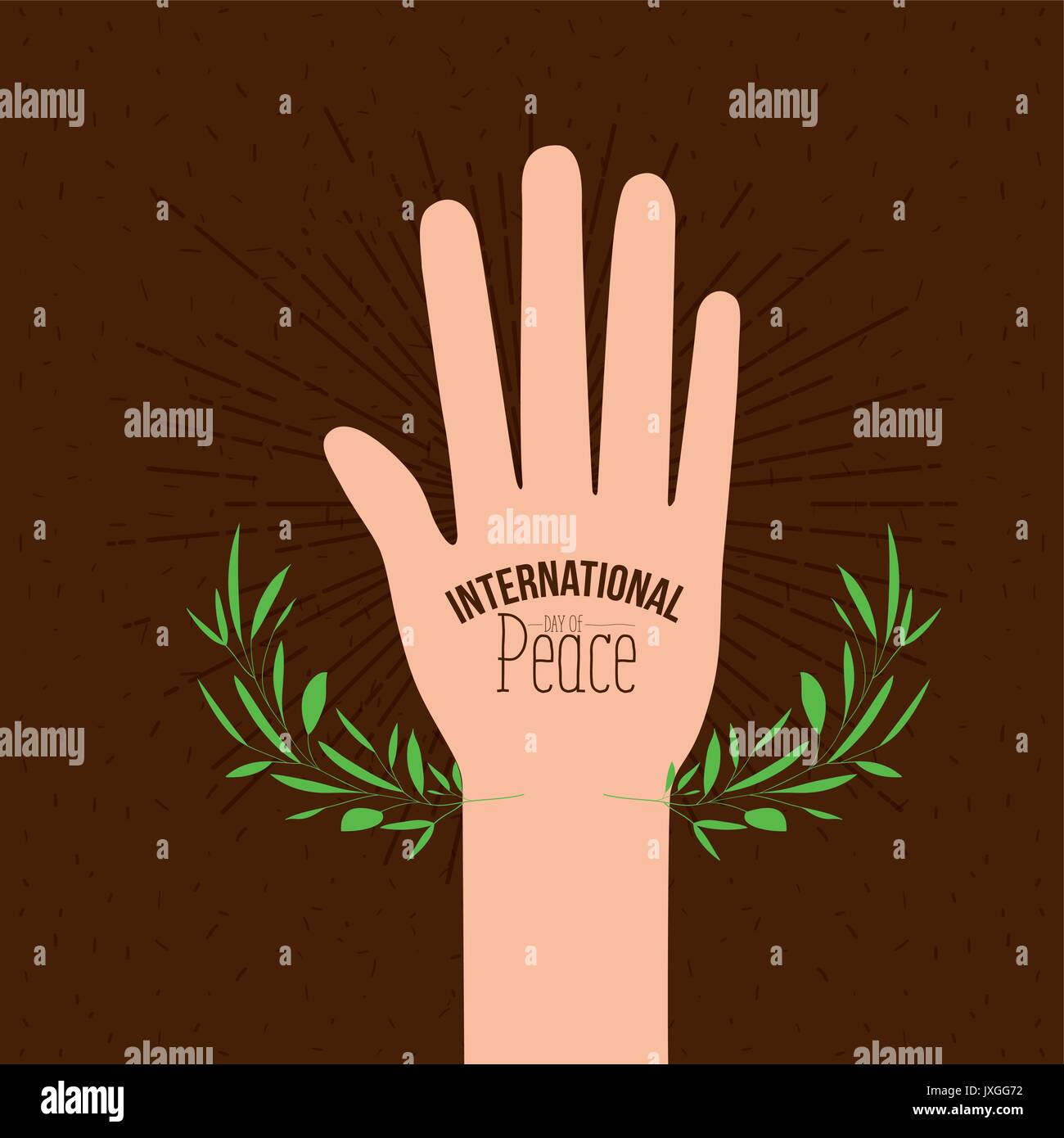 brown poster with sparks and hand open palm symbol with linear