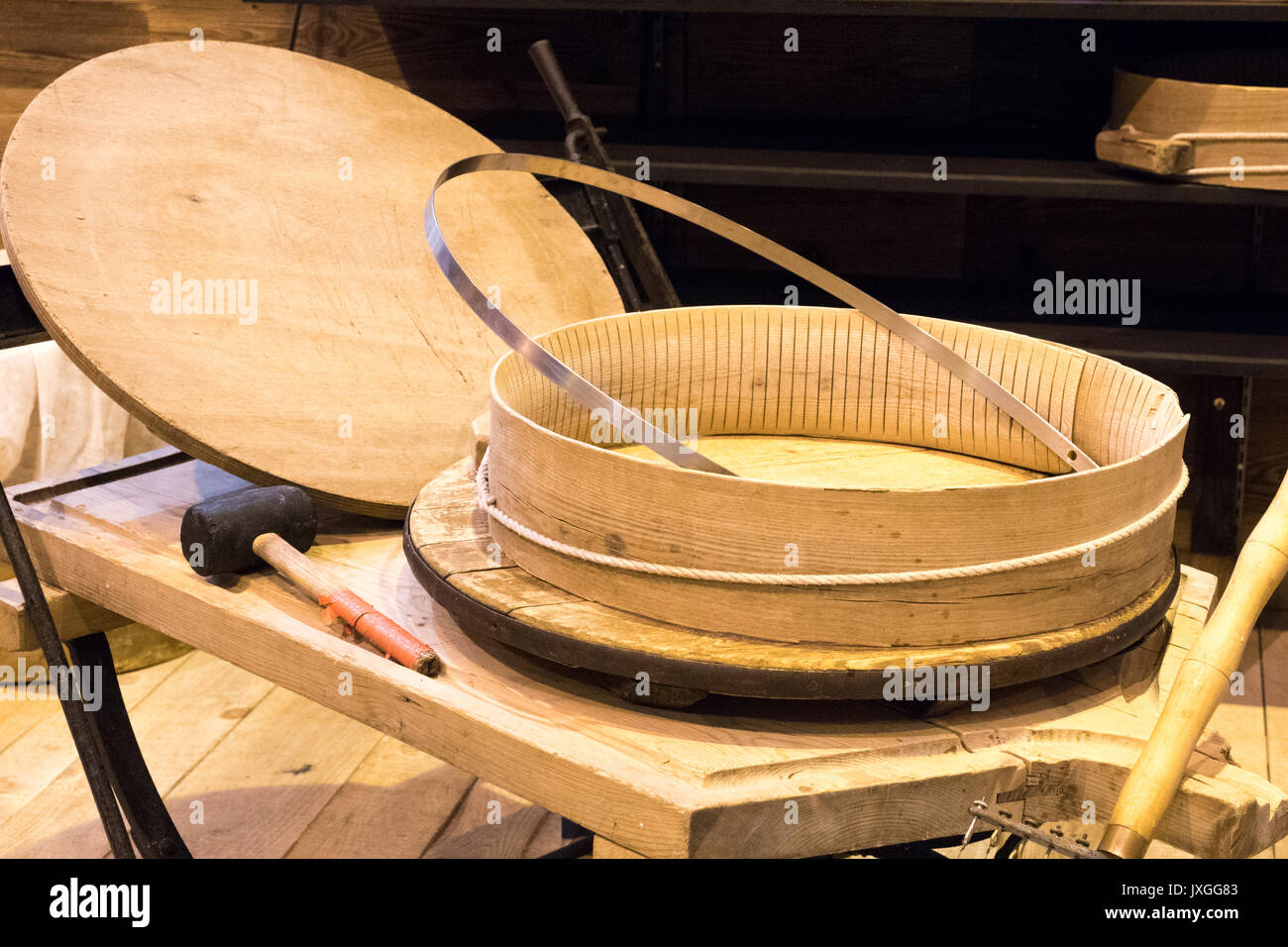 Traditional cheesemaking equipment Paris, France Stock Photo Alamy