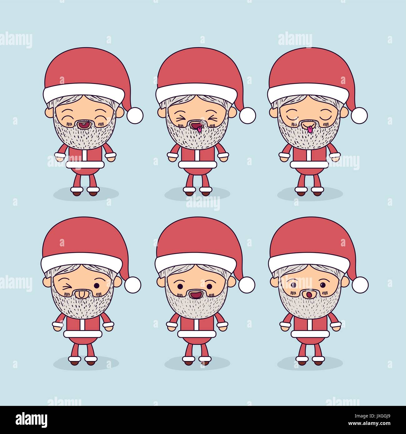 color background with full body caricature set of santa claus Stock Vector