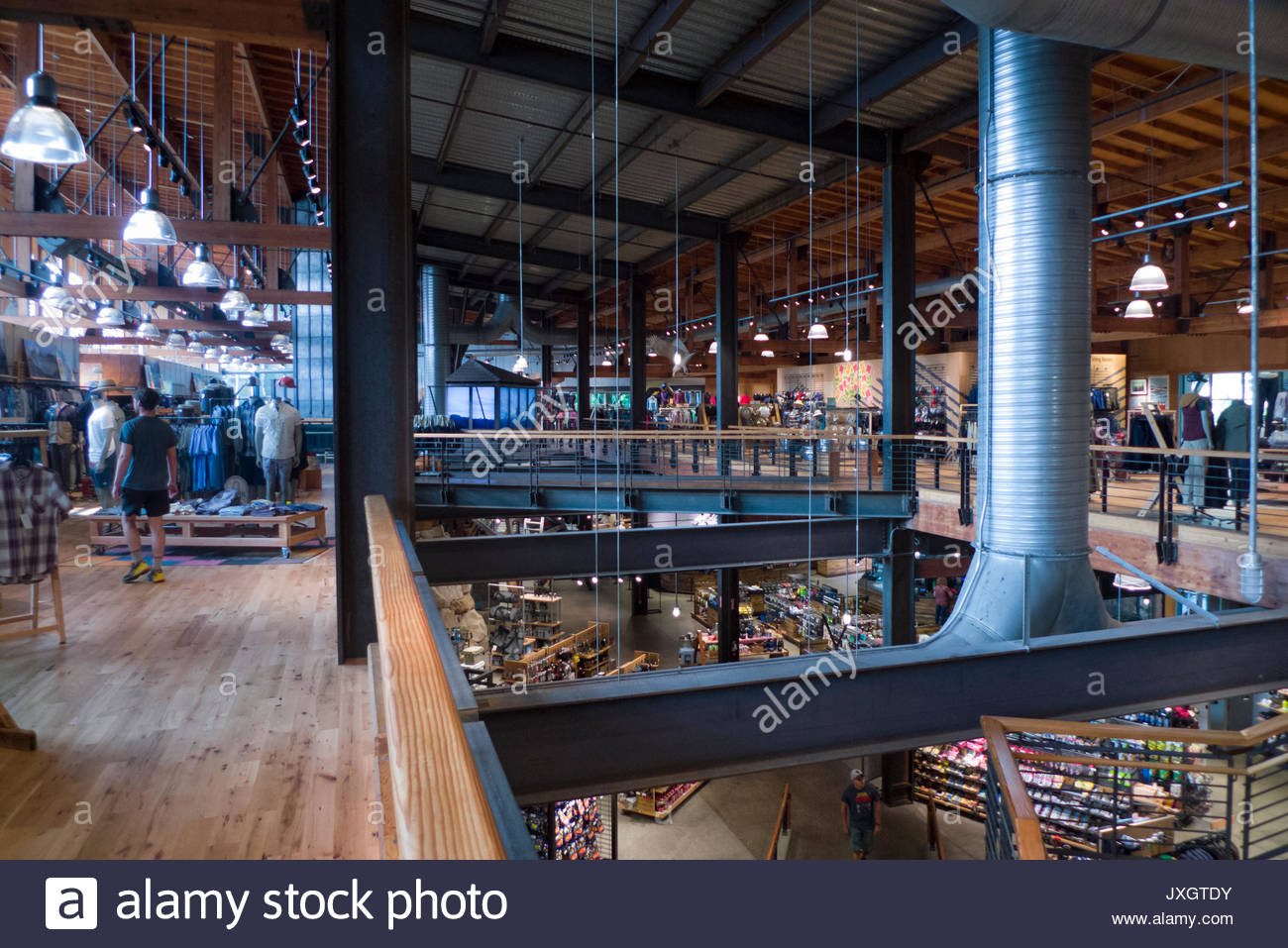 Large two story retail space inside REI flagship store in Seattle Stock ...