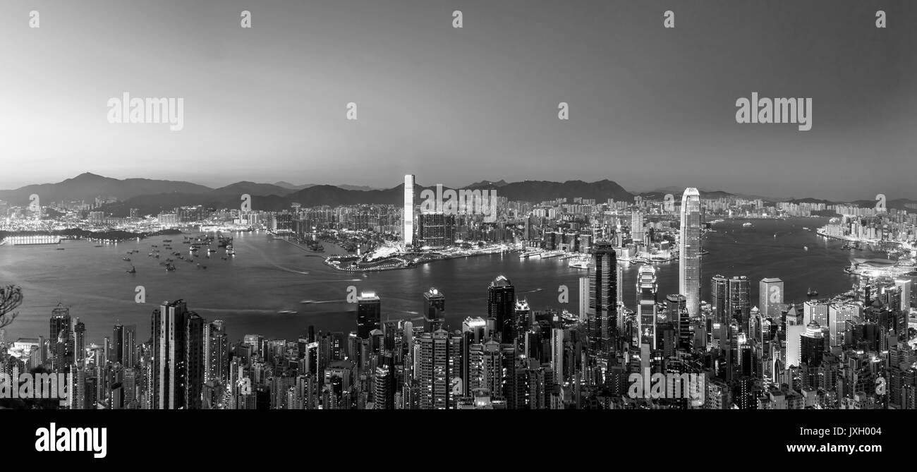 Panorama Aerial view of Hong Kong City Stock Photo