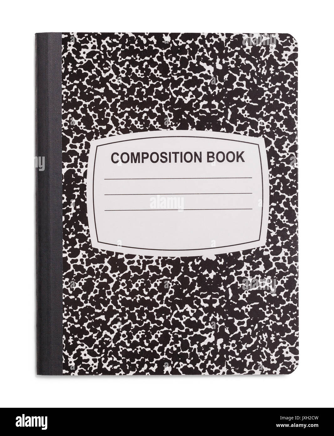 Black and White Composition Book Isolated on White Background. Stock Photo