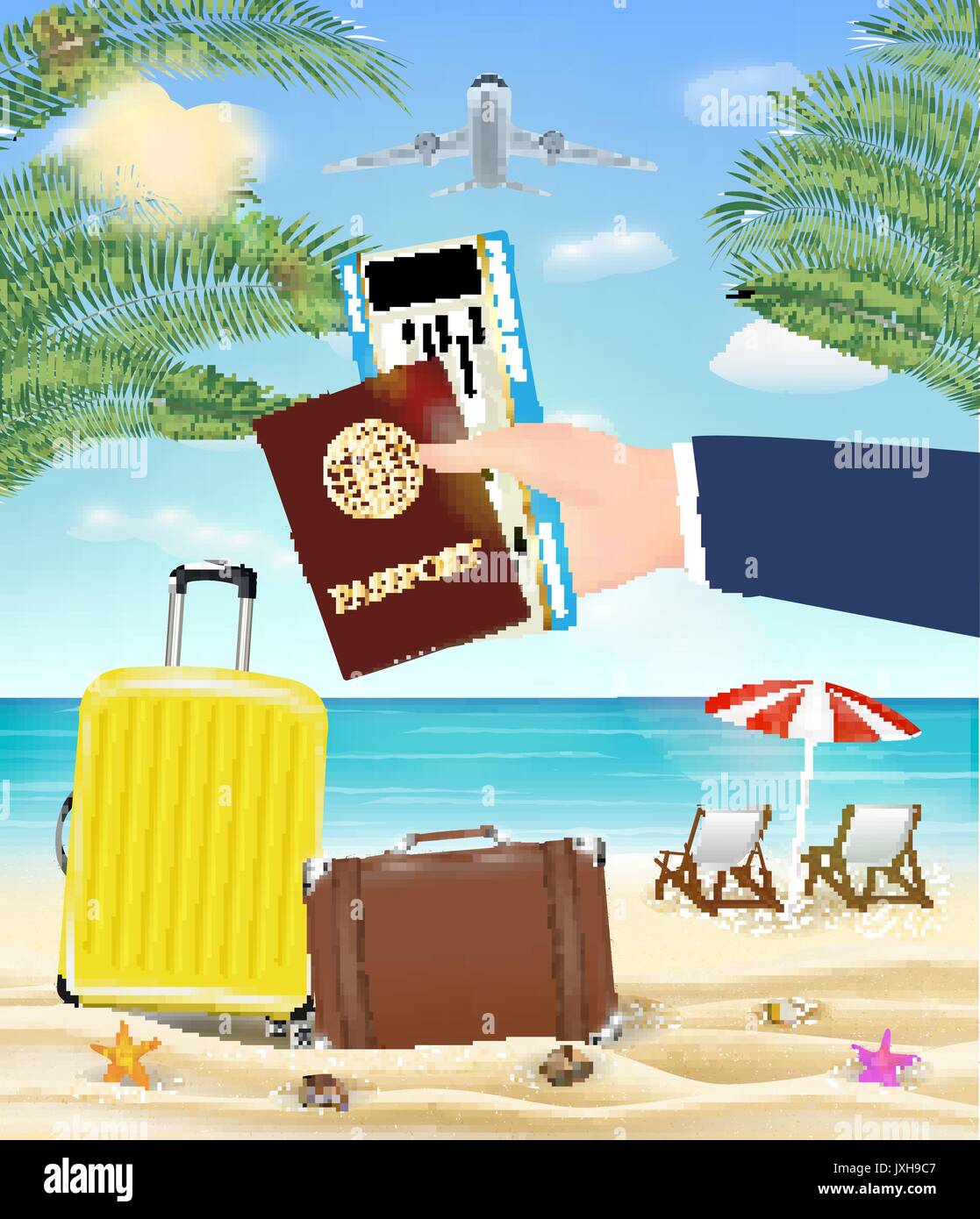 hand hold passport boarding pass travel to beach Stock Vector Image ...
