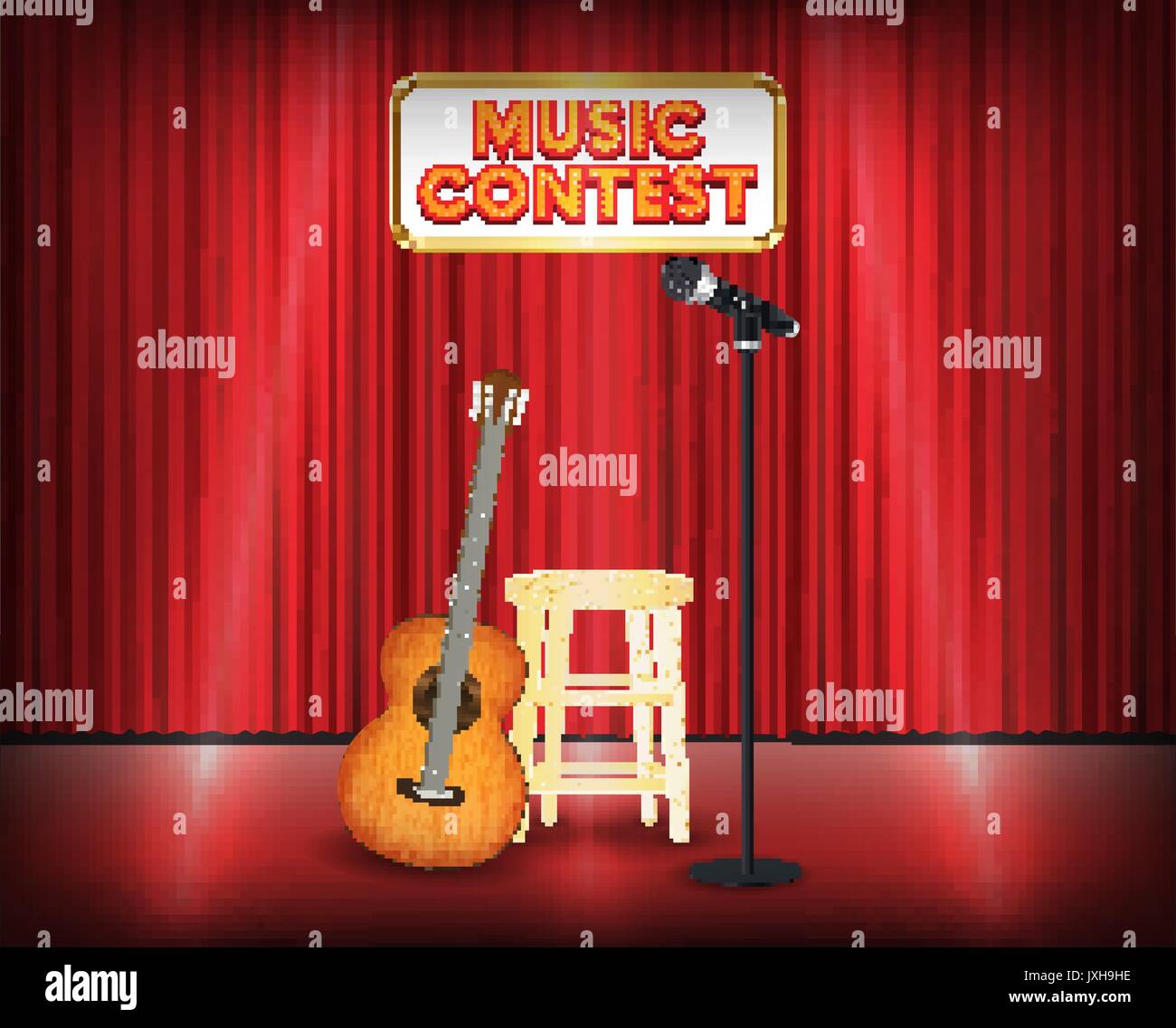 music contest stage with guitar and microphone Stock Vector Image & Art -  Alamy