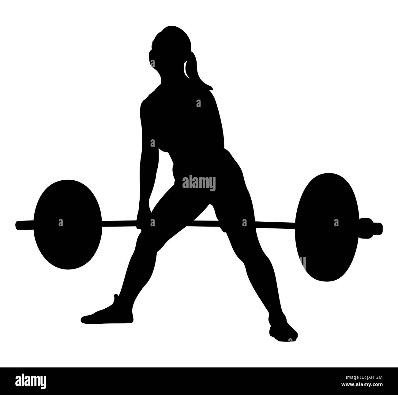woman athlete powerlifter exercise deadlift black silhouette Stock Photo