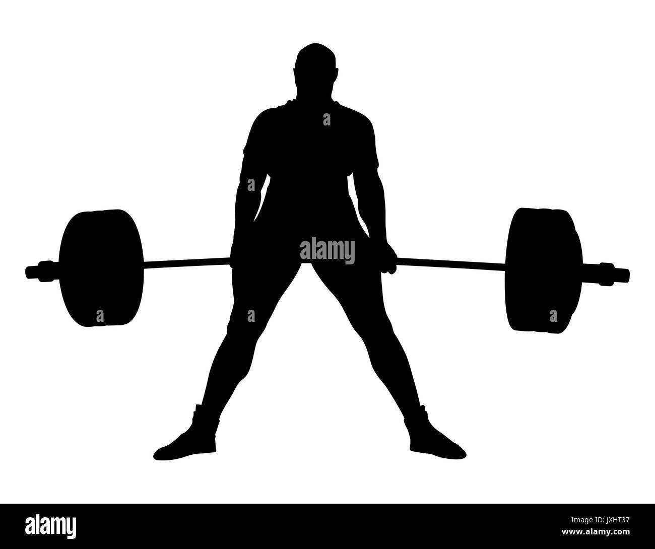 male powerlifter exercise deadlift black silhouette Stock Photo