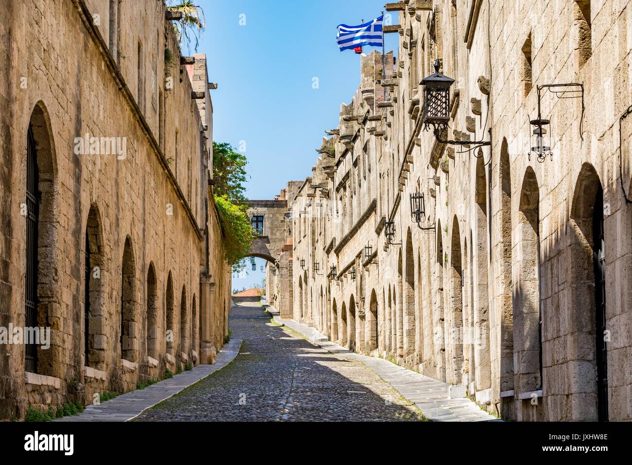 The Street of the Knights - the most famous street in Rhodes old town, Rhodes island, Greece Stock Photo