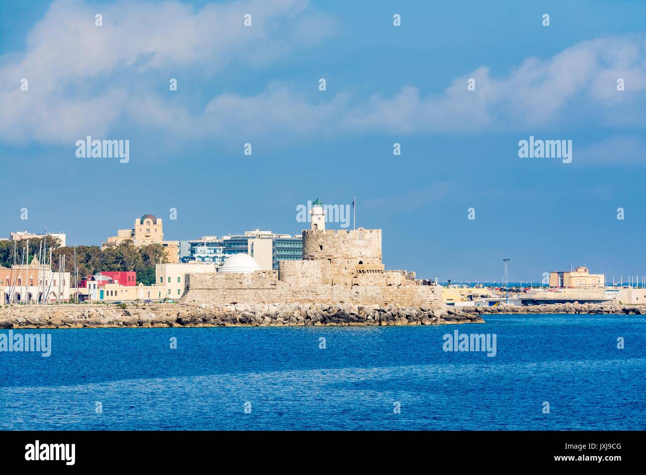 Agios Nikolaos Fortress (Fort of Saint Nicholas) and mills at Rhodes ...