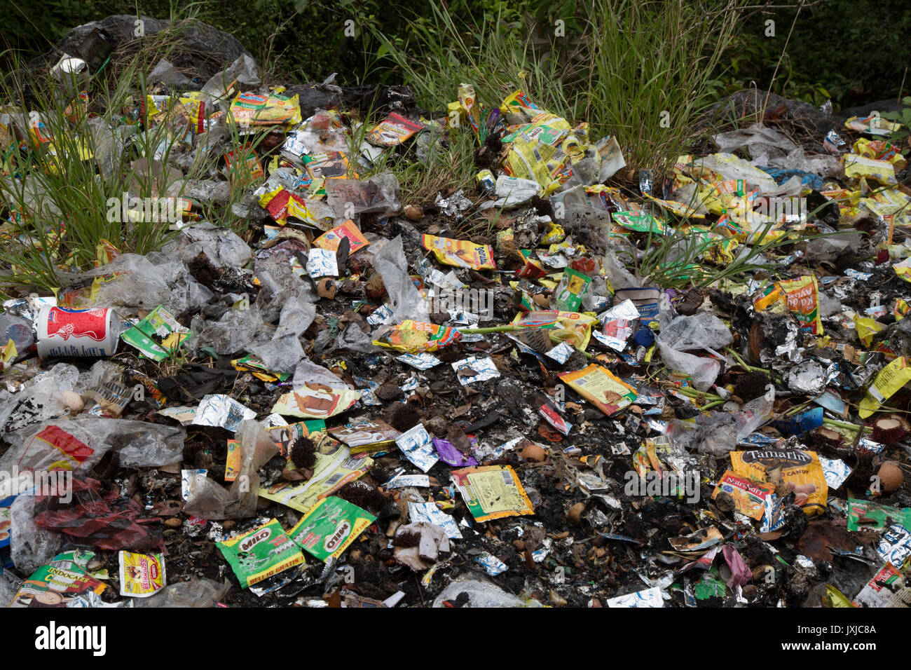 Plastic wrappers and other garbage discarded down bank Stock Photo Alamy