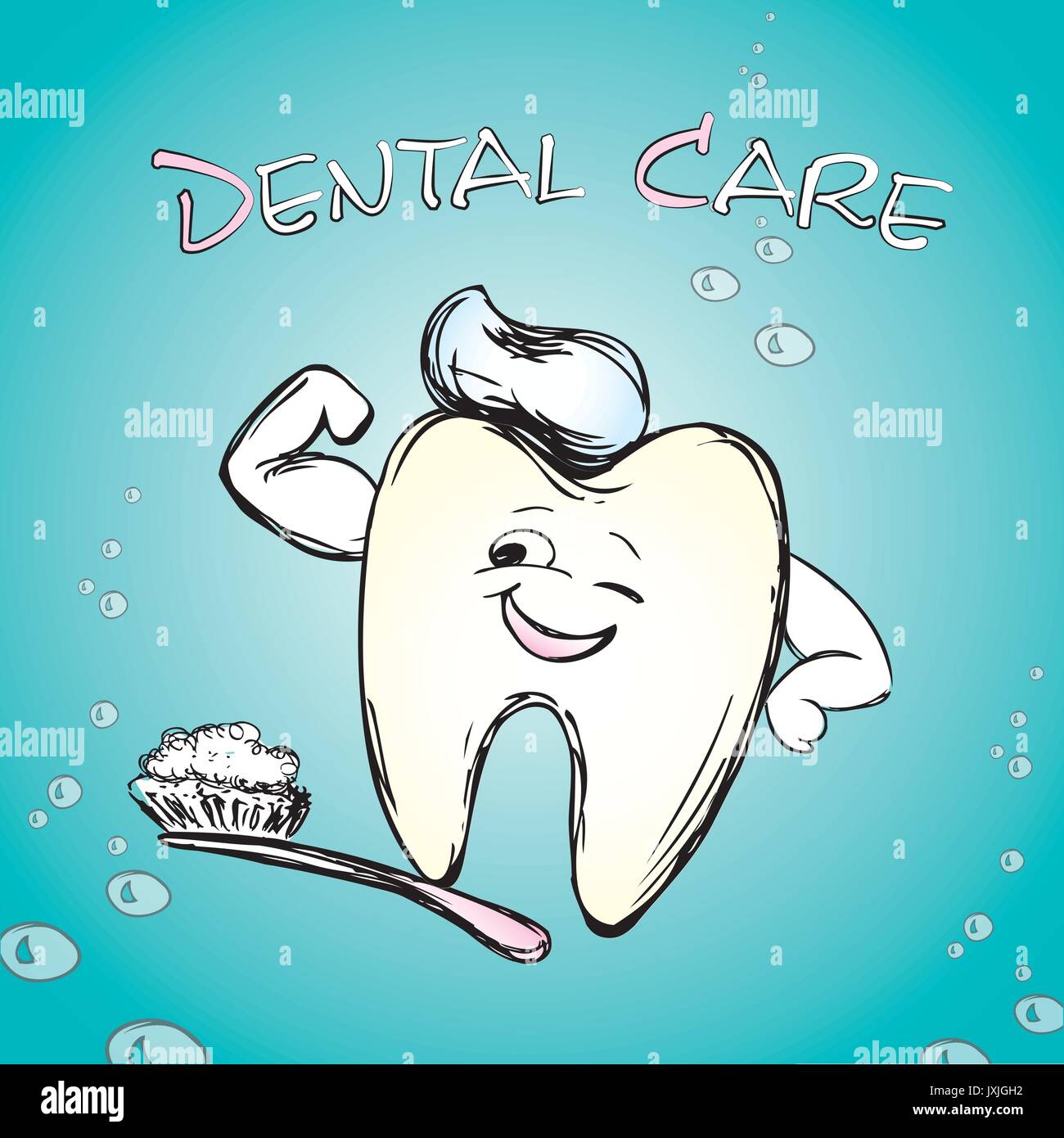 Tooth with a toothbrush, smiling. Hand drawn vector Stock Vector Image ...