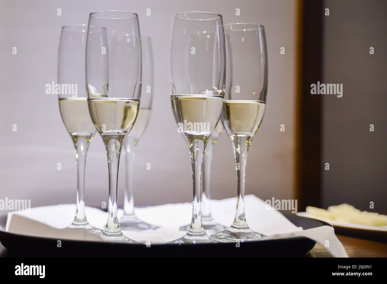 Champagne Glasses Arrangements For Wedding Reception Stock Photo