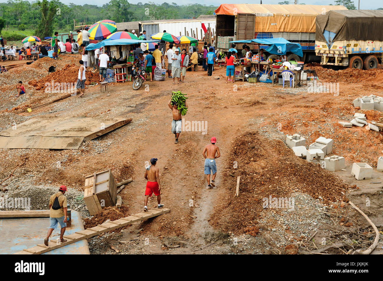 PERU, AMAZONIA - JUNE 02: Loading of the ship in a river port on the bank of the Amazon river in June 02, 2012 Stock Photo