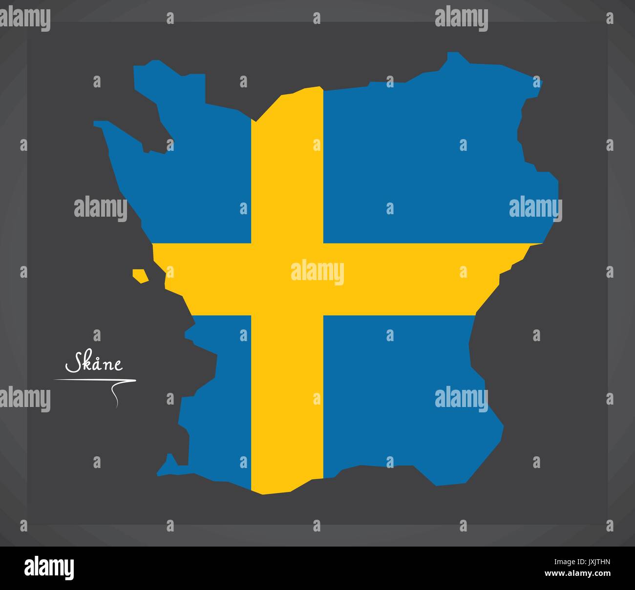 Skane map of Sweden with Swedish national flag illustration Stock Vector
